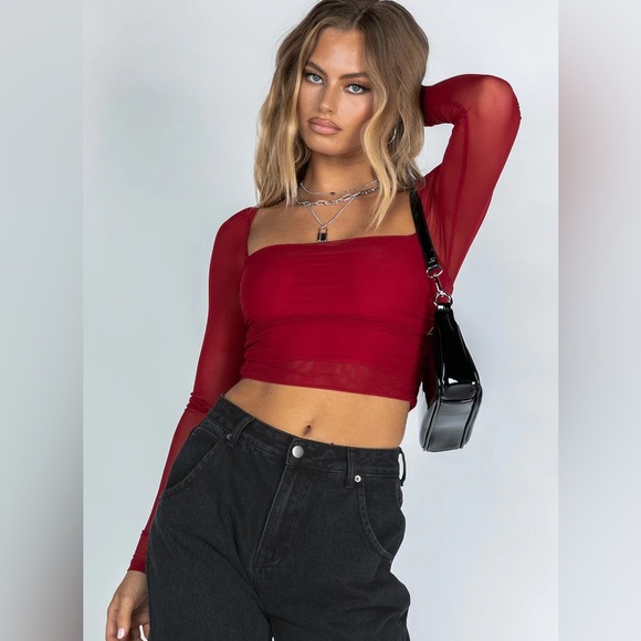 Princess Polly Tops - Princess Polly City Lights Long Sleeve Top Red